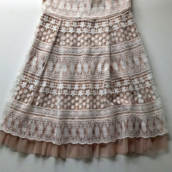 FRANCESAS White Nude DRESS Tulle Lace Skaters Size Medium - Picture 2 of 9